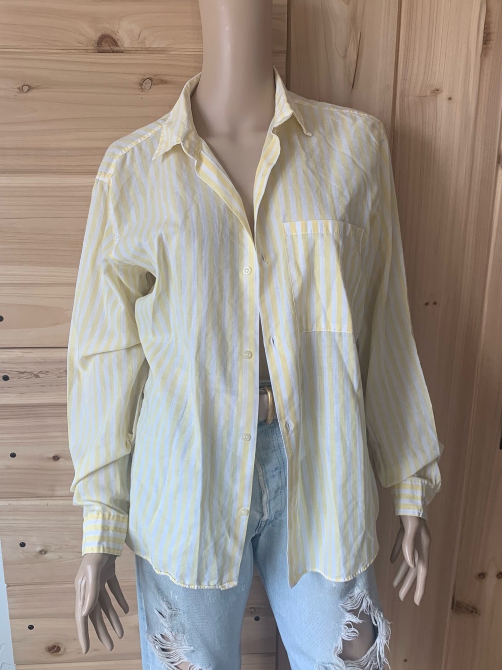 Vintage late 70s early 80s soft lightweight yellow white striped layering top